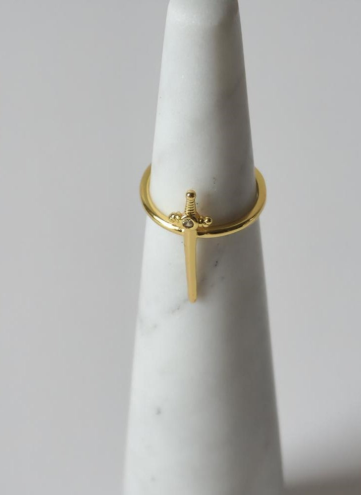 18K Gold Sword Ring for Women, Dainty Minimalist Statement Gothic Stacking Ring Jewelry Gift for Her