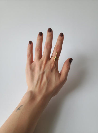 18K Gold Sword Ring for Women, Dainty Minimalist Statement Gothic Stacking Ring Jewelry Gift for Her