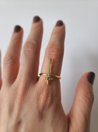18K Gold Sword Ring for Women, Dainty Minimalist Statement Gothic Stacking Ring Jewelry Gift for Her