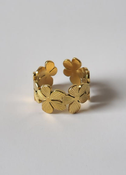 18K Gold Daisy Wrap Ring for Women, Adjustable Minimalist Dainty Flower Band