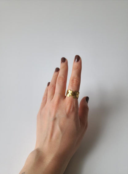 18K Gold Daisy Wrap Ring for Women, Adjustable Minimalist Dainty Flower Band