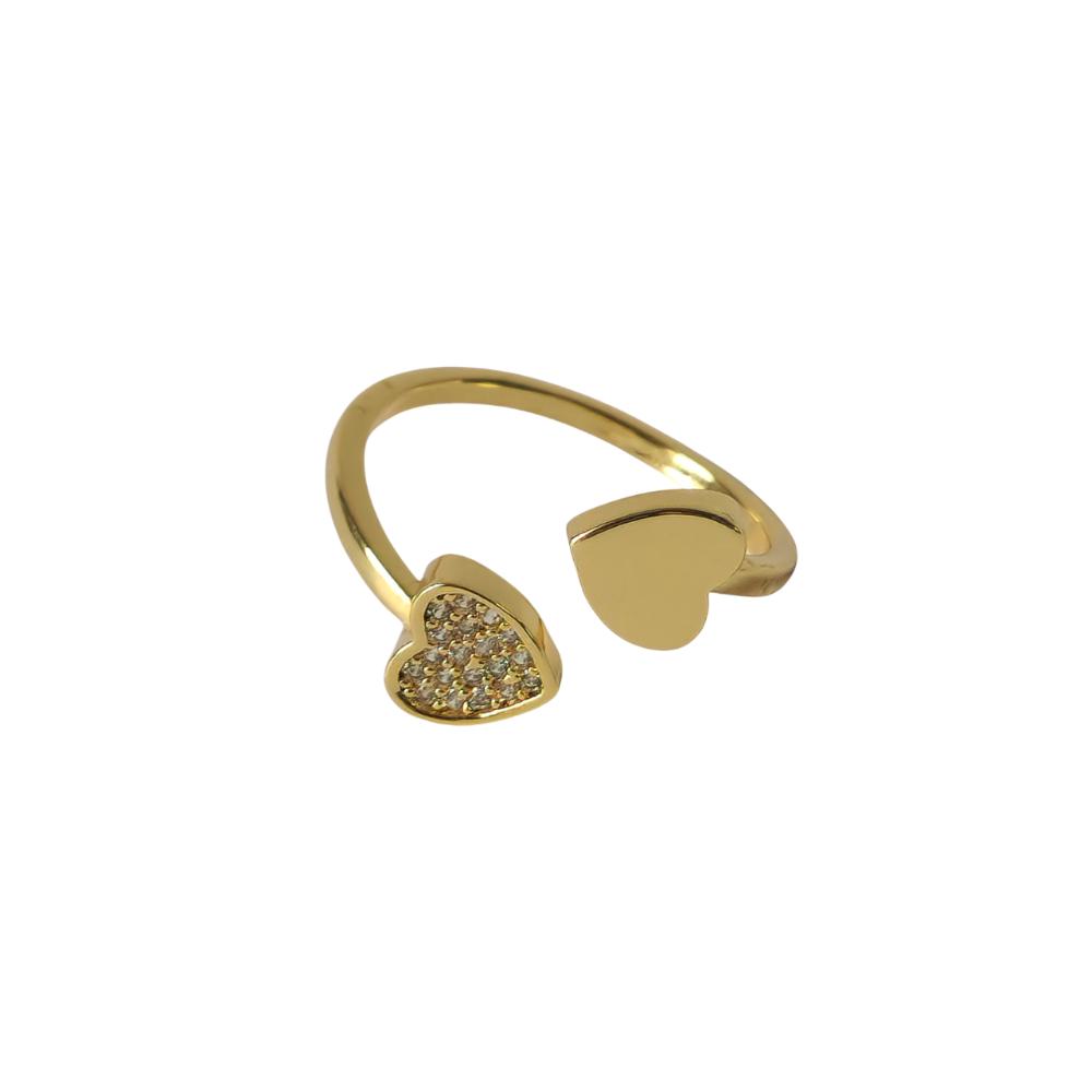 18K Gold Dainty Heart Open Ring for Women, Adjustable Minimalist Love Heart Band