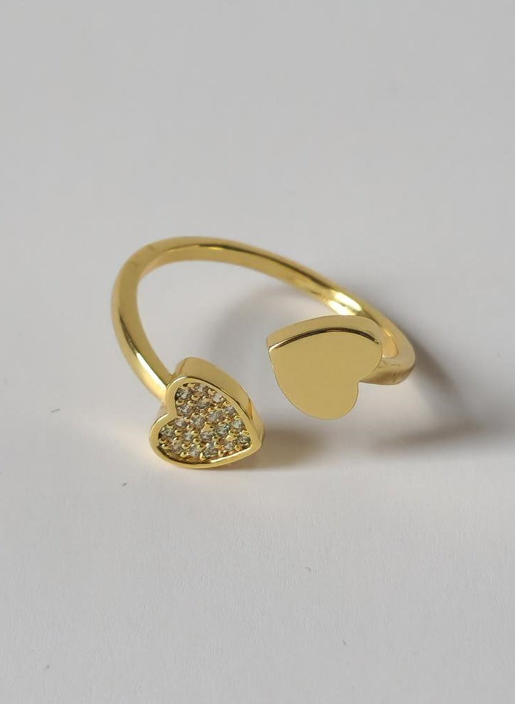 18K Gold Dainty Heart Open Ring for Women, Adjustable Minimalist Love Heart Band