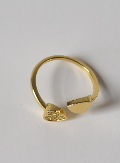 18K Gold Dainty Heart Open Ring for Women, Adjustable Minimalist Love Heart Band