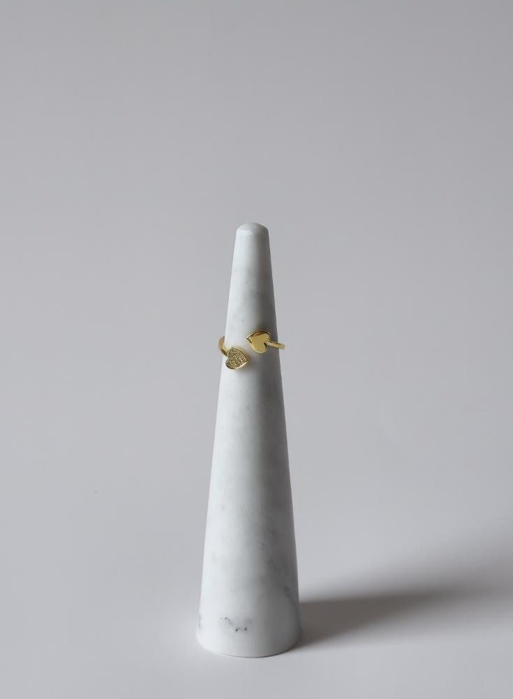 18K Gold Dainty Heart Open Ring for Women, Adjustable Minimalist Love Heart Band