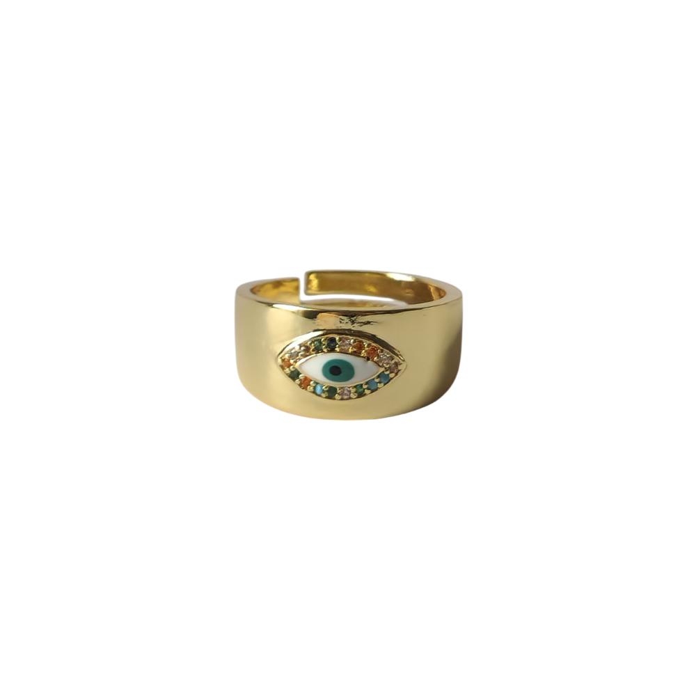 18K Gold Plated Thick Evil Eye Ring for Women, Bold Statement Protection Jewelry, Adjustable Wide Band Lucky Charm Gift for Her