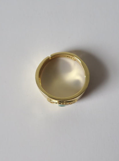 18K Gold Plated Thick Evil Eye Ring for Women, Bold Statement Protection Jewelry, Adjustable Wide Band Lucky Charm Gift for Her