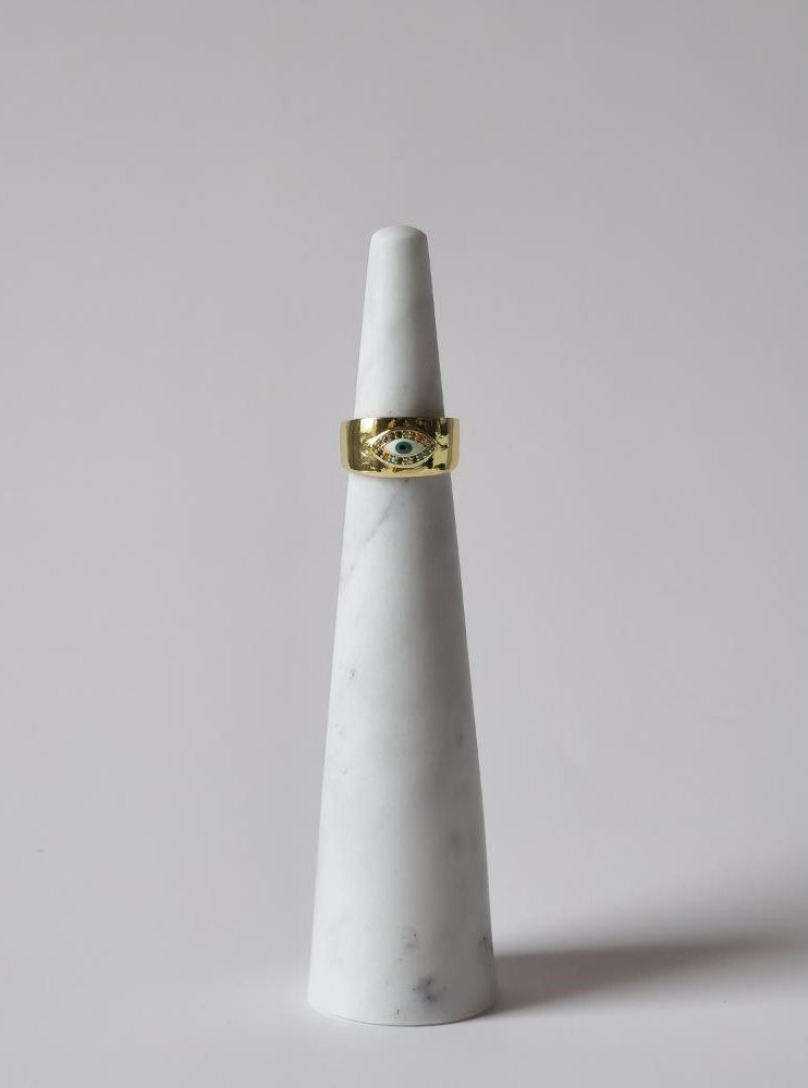 18K Gold Plated Thick Evil Eye Ring for Women, Bold Statement Protection Jewelry, Adjustable Wide Band Lucky Charm Gift for Her