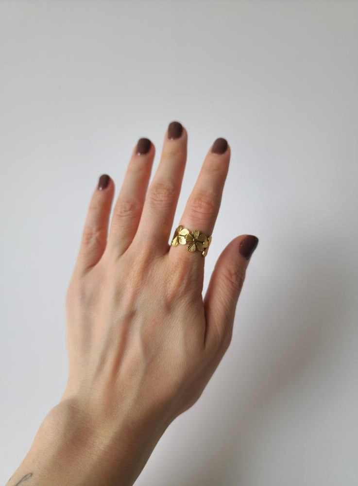 18K Gold Daisy Wrap Ring for Women, Adjustable Minimalist Dainty Flower Band