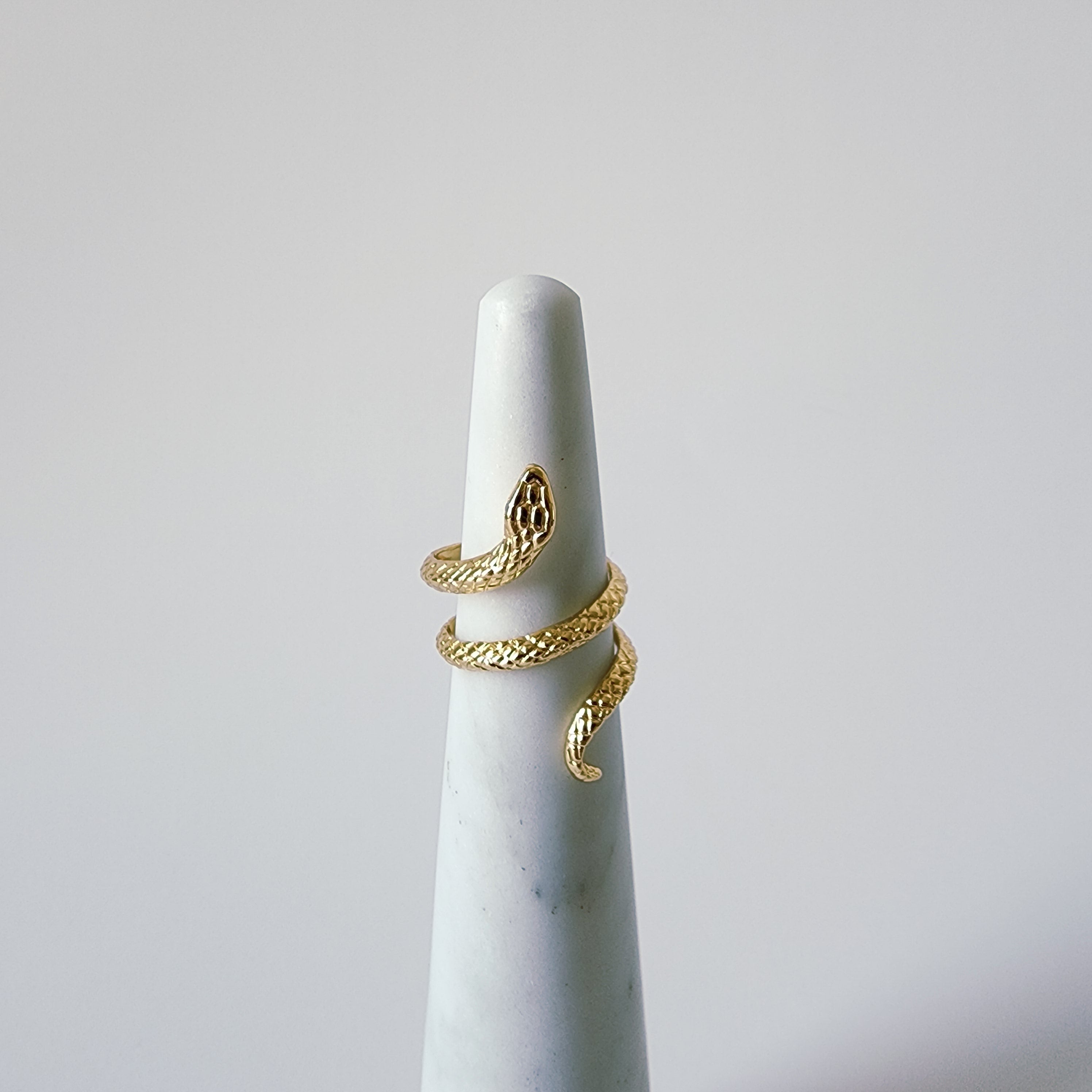 18K Gold Snake Wrap Ring for Women, Adjustable Dainty Serpent Ouroboros Stacking