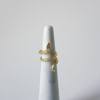 18K Gold Snake Wrap Ring for Women, Adjustable Dainty Serpent Ouroboros Stacking