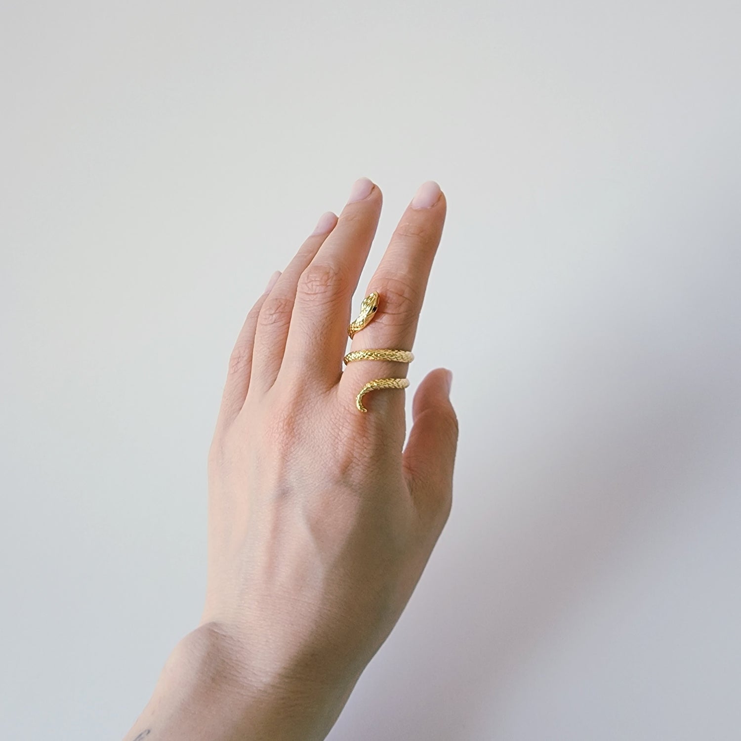 18K Gold Snake Wrap Ring for Women, Adjustable Dainty Serpent Ouroboros Stacking