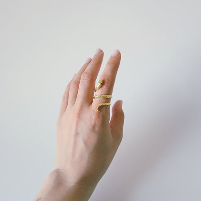 18K Gold Snake Wrap Ring for Women, Adjustable Dainty Serpent Ouroboros Stacking