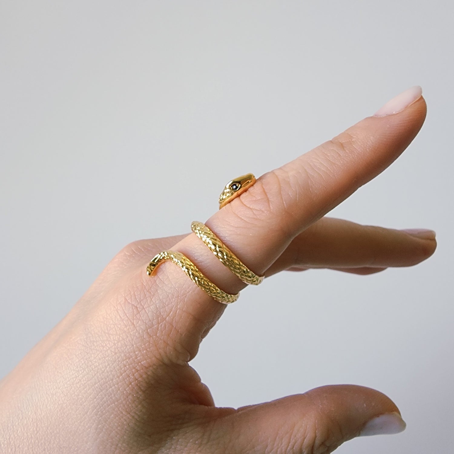 18K Gold Snake Wrap Ring for Women, Adjustable Dainty Serpent Ouroboros Stacking