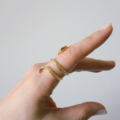 18K Gold Snake Wrap Ring for Women, Adjustable Dainty Serpent Ouroboros Stacking