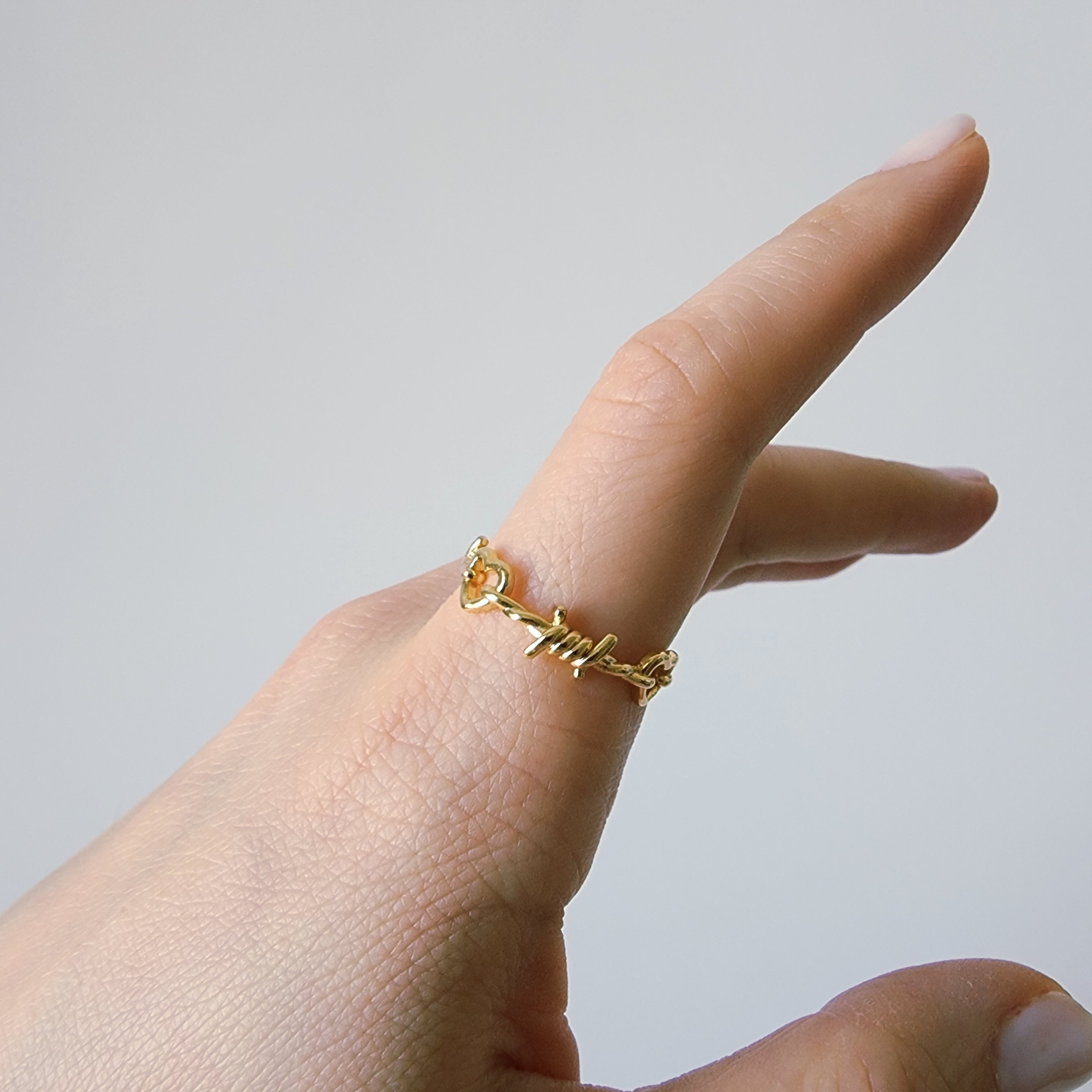 18K Gold Dainty Heart Thorns Ring for Women, Gothic Minimalist Rose Stacking