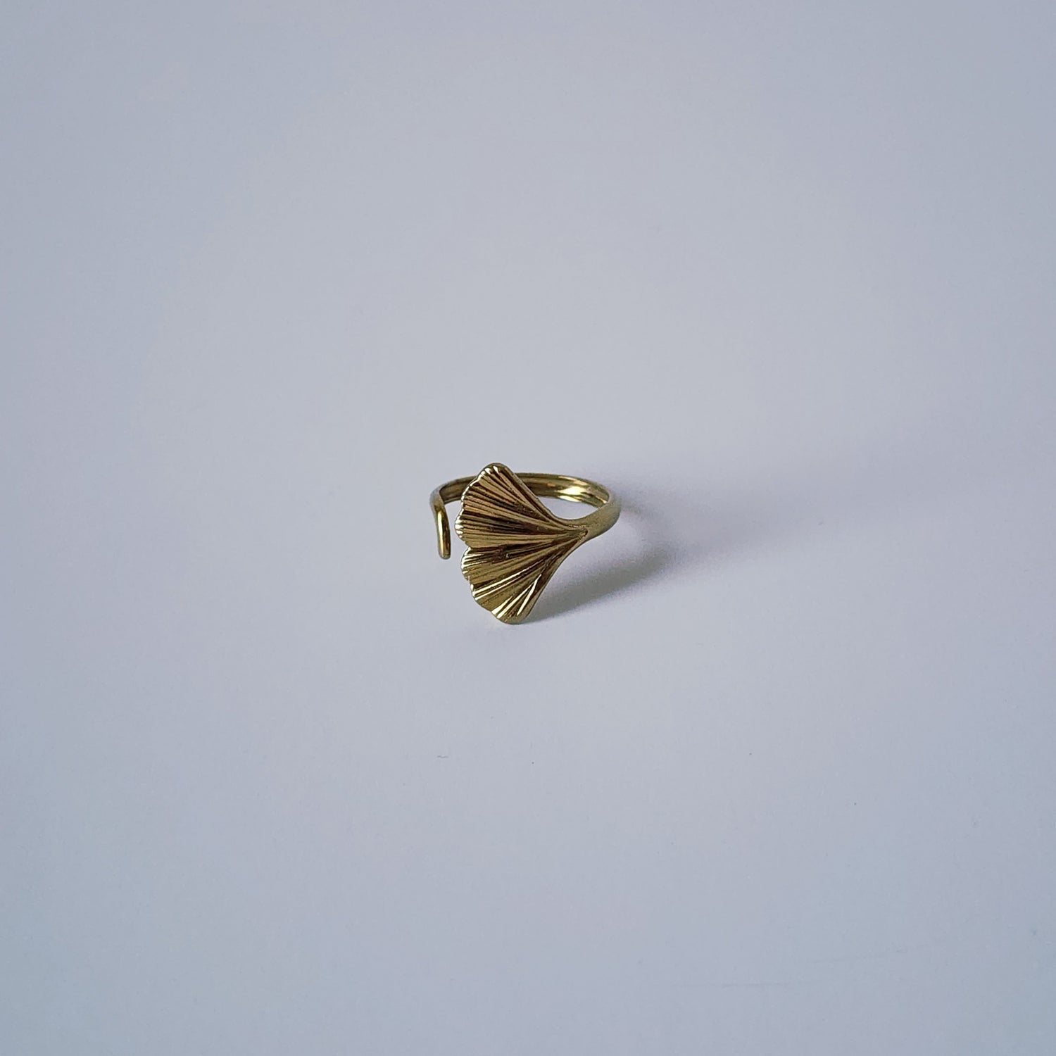 18K Gold Dainty Ginkgo Ring for Women, Adjustable Minimalist Leaf Nature Band