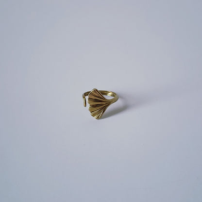 18K Gold Dainty Ginkgo Ring for Women, Adjustable Minimalist Leaf Nature Band