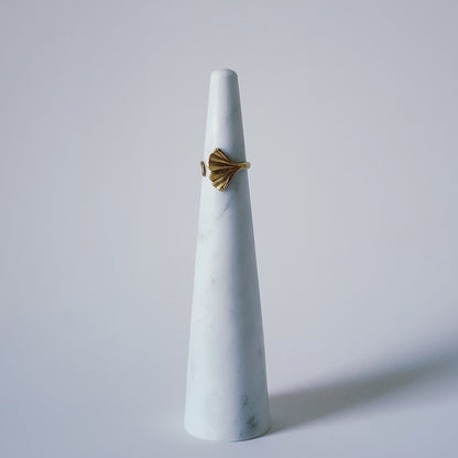 18K Gold Dainty Ginkgo Ring for Women, Adjustable Minimalist Leaf Nature Band