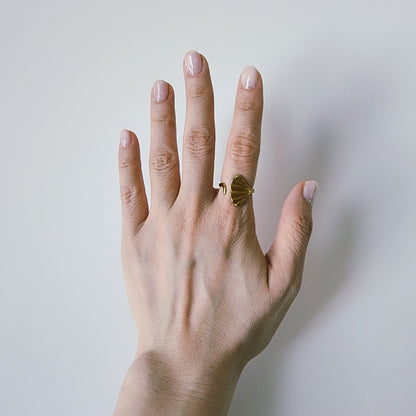 18K Gold Dainty Ginkgo Ring for Women, Adjustable Minimalist Leaf Nature Band