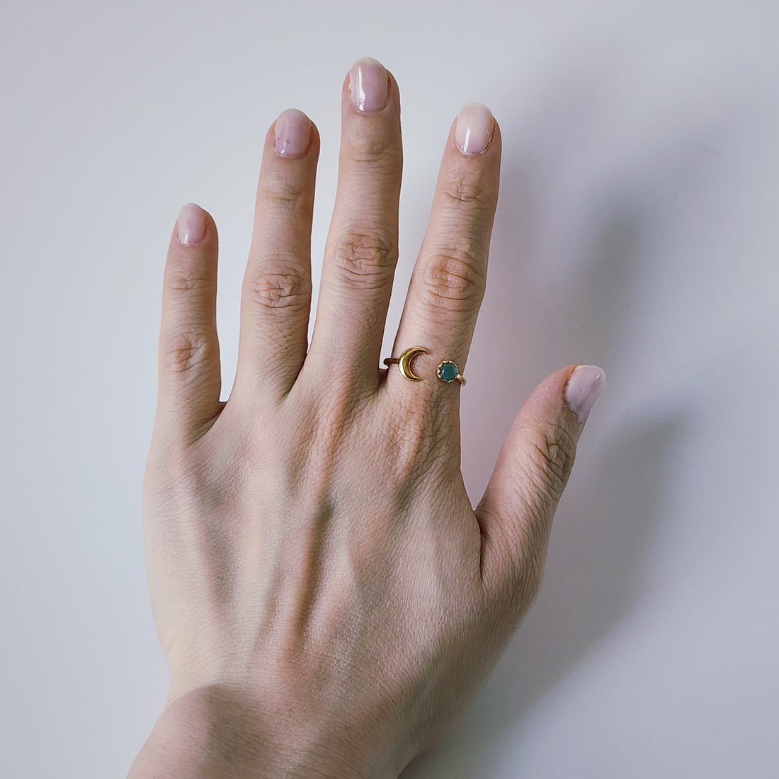 18K Gold Celestial Moon Boho Minimalist, Adjustable Dainty Moon Horoscope Ring