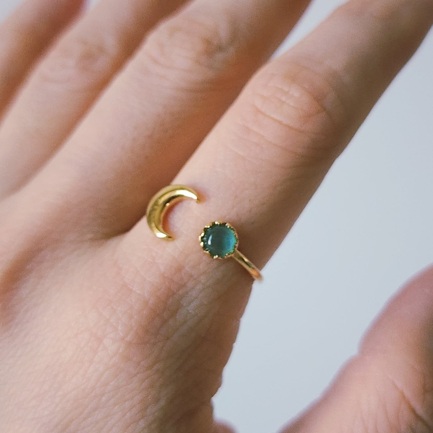 18K Gold Celestial Moon Boho Minimalist, Adjustable Dainty Moon Horoscope Ring