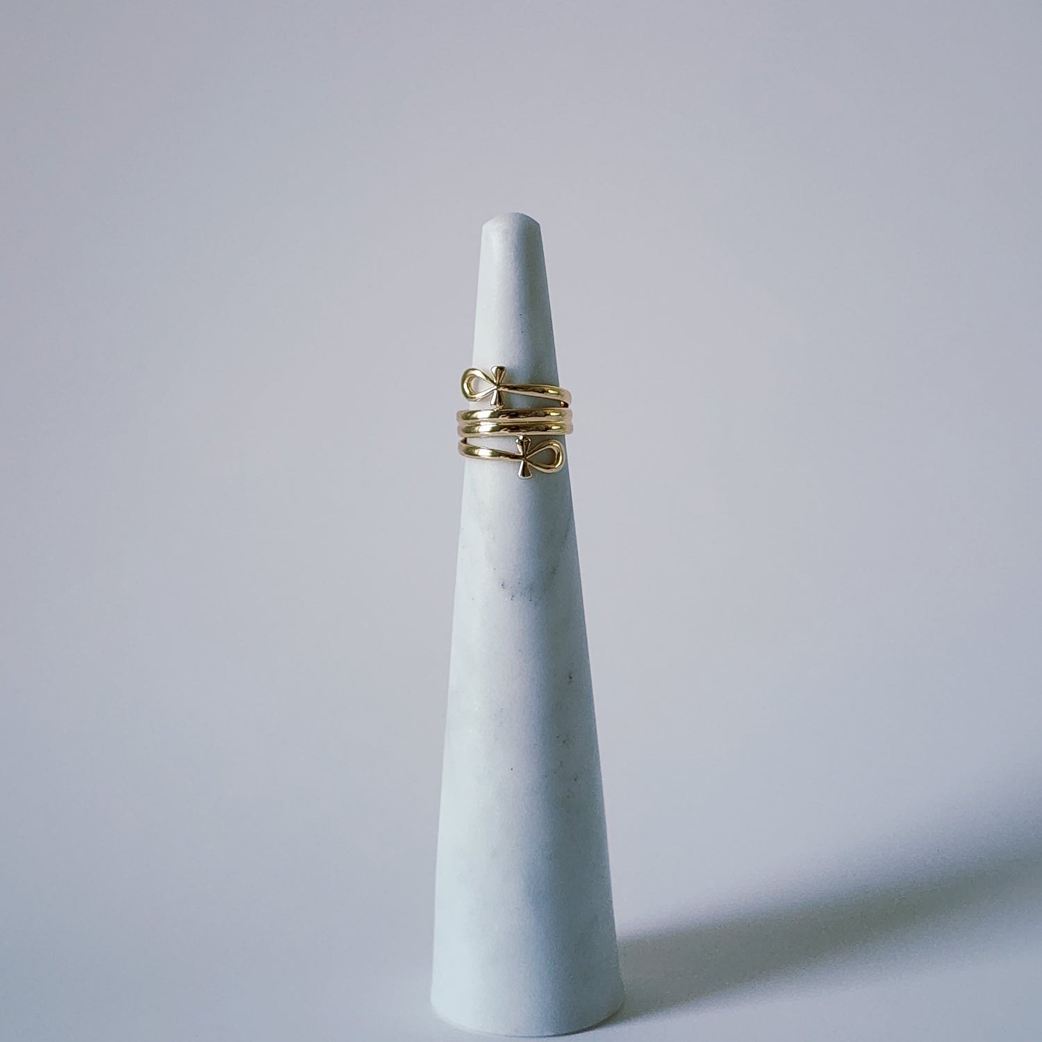 18K Gold Egyptian Ankh Ring, Dainty Life Key Band, Hieroglyph Pharaoh Gift