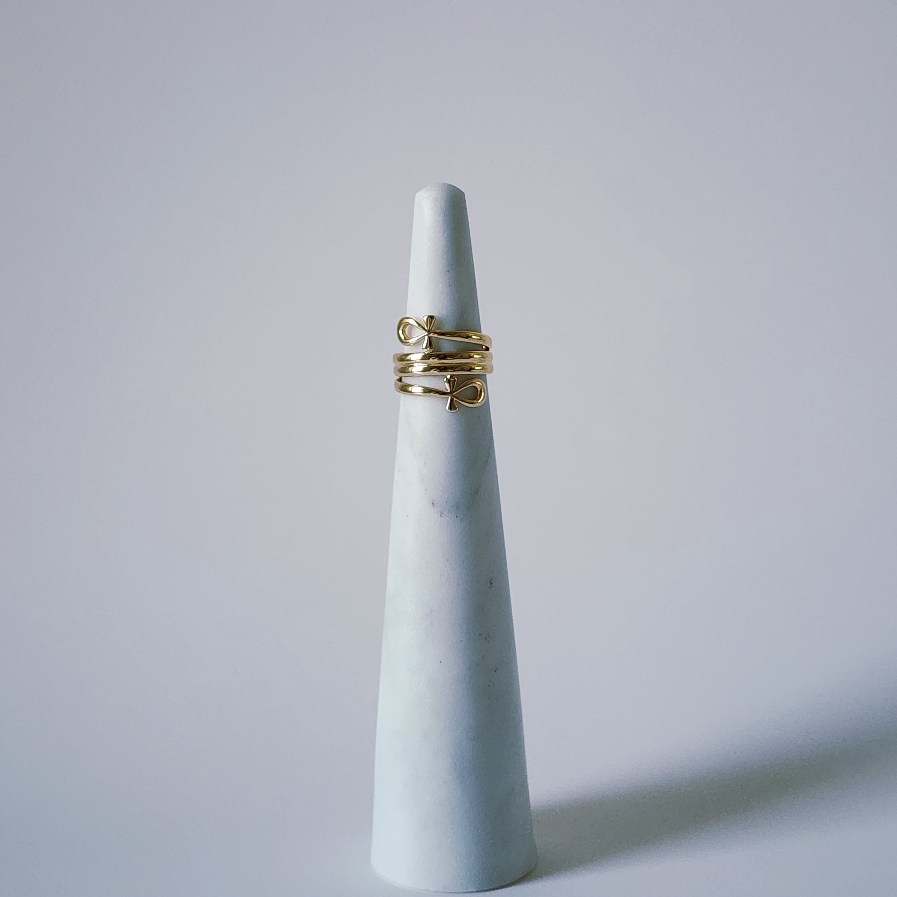 18K Gold Egyptian Ankh Ring, Dainty Life Key Band, Hieroglyph Pharaoh Gift