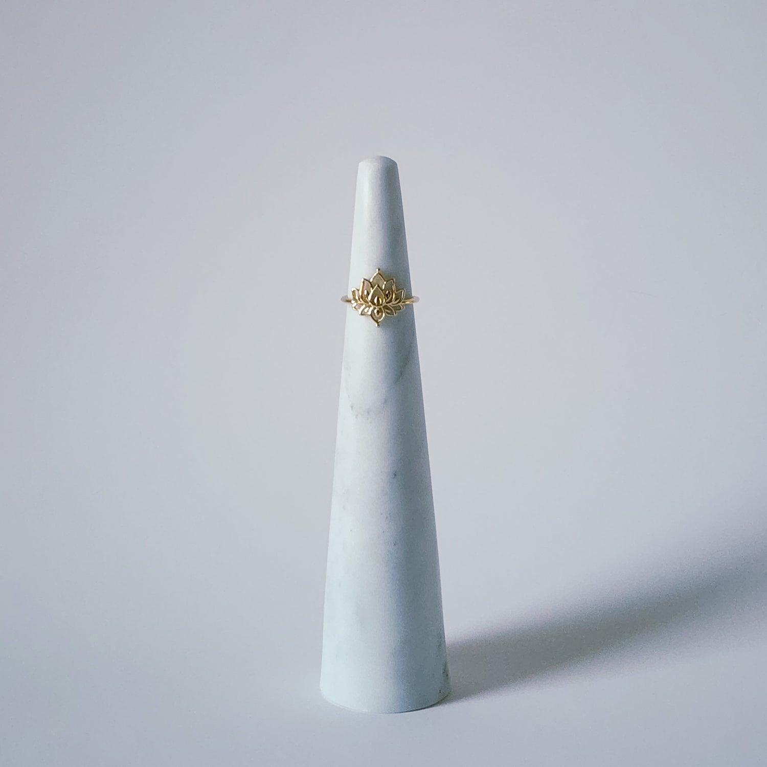 18K Gold Dainty Lotus Ring, Adjustable Minimalist Flower Band Spiritual Zen