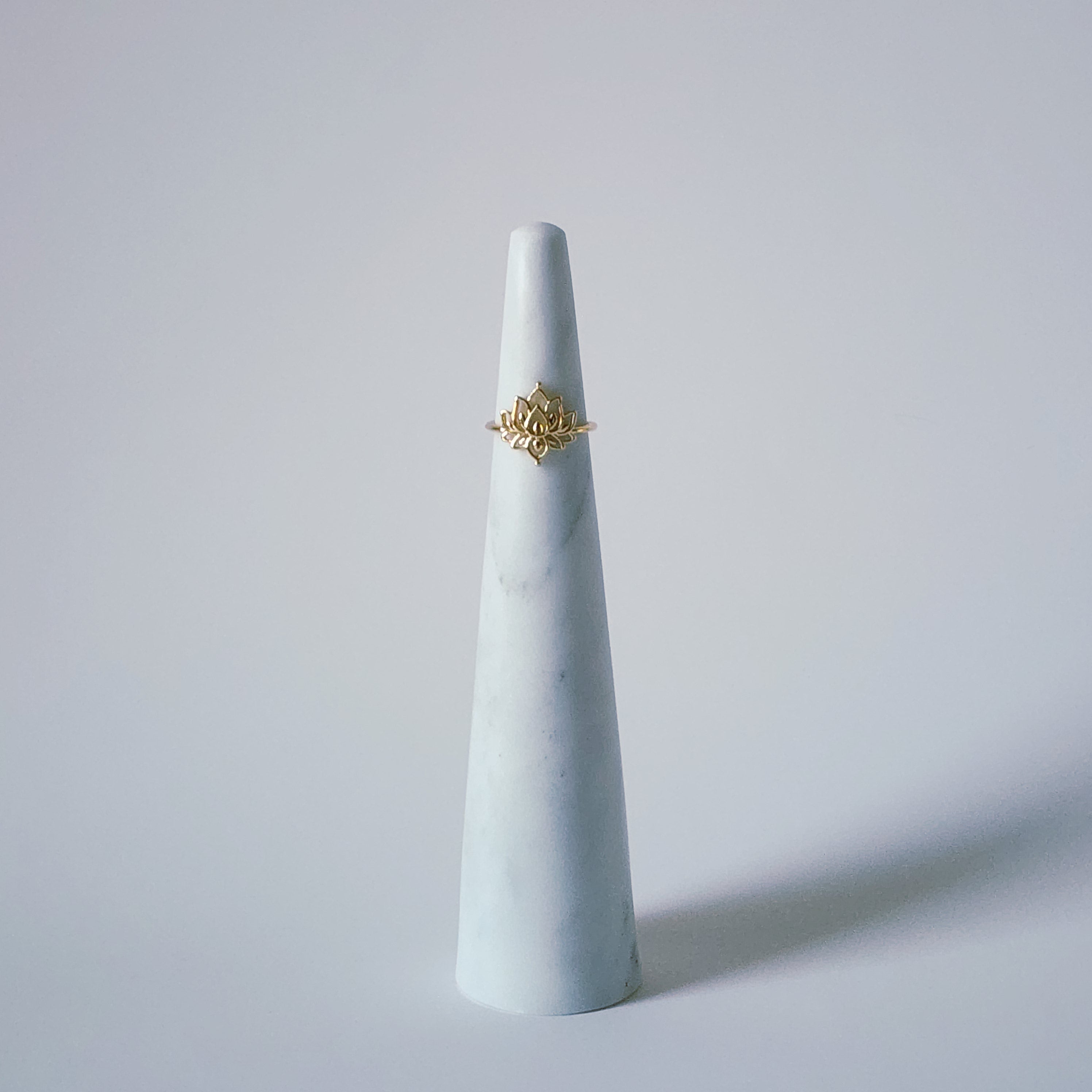 18K Gold Dainty Lotus Ring, Adjustable Minimalist Flower Band Spiritual Zen