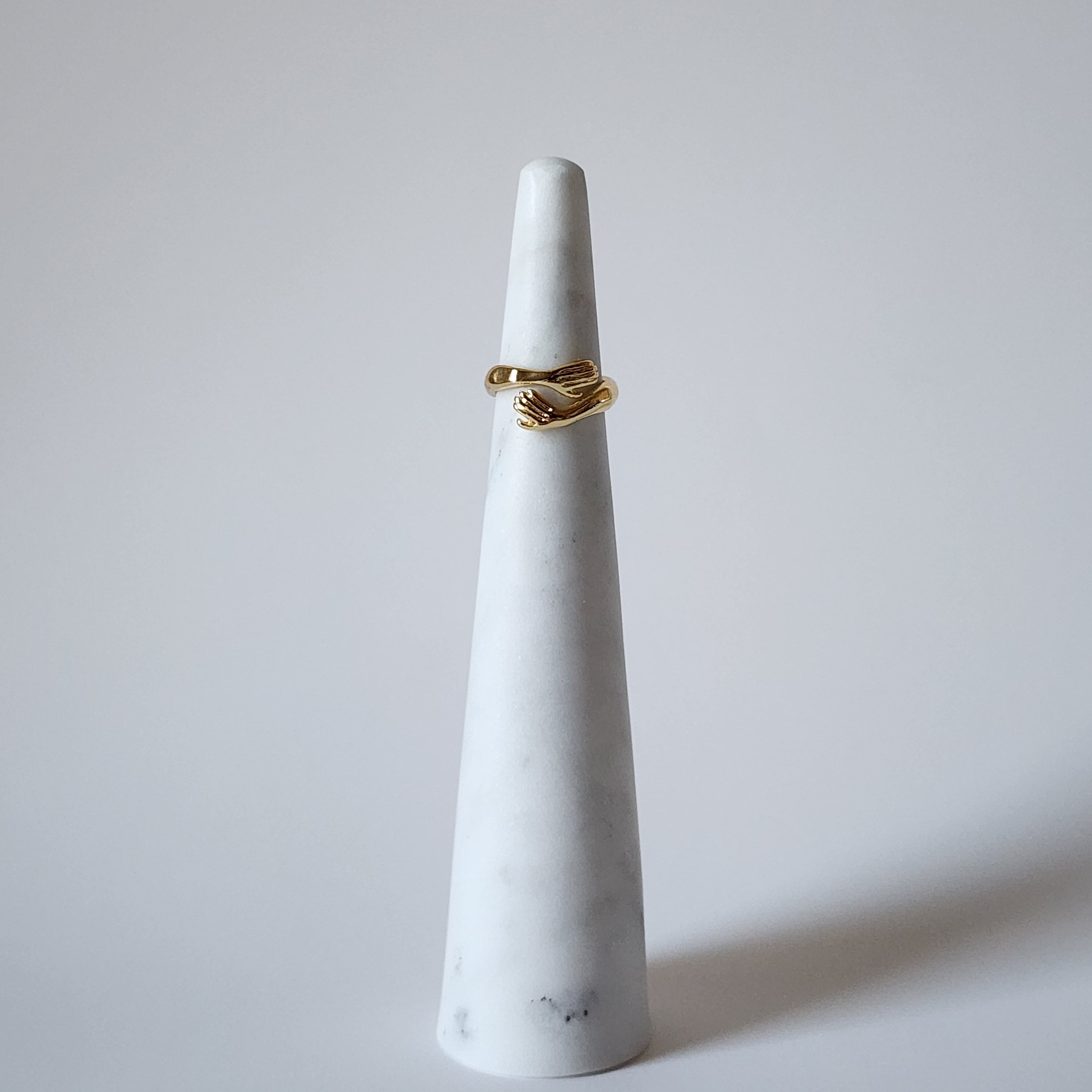 18K Gold Dainty Hug Ring for Women, Adjustable Minimalist Finger Embrace Band