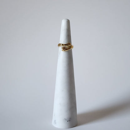 18K Gold Dainty Hug Ring for Women, Adjustable Minimalist Finger Embrace Band