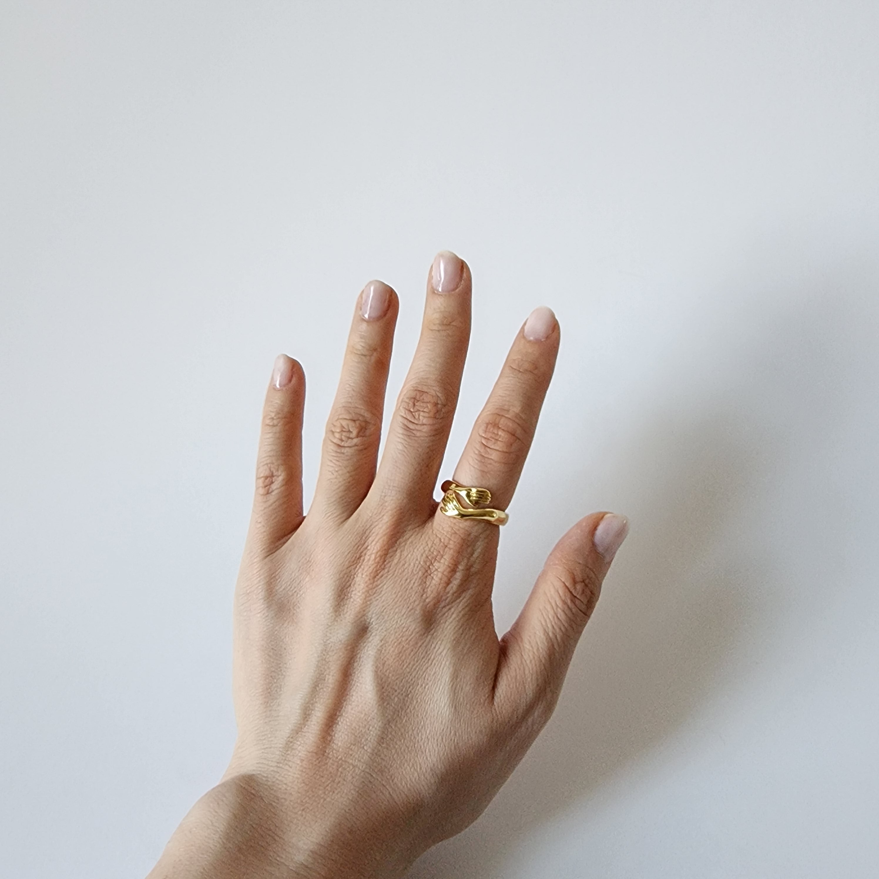 18K Gold Dainty Hug Ring for Women, Adjustable Minimalist Finger Embrace Band