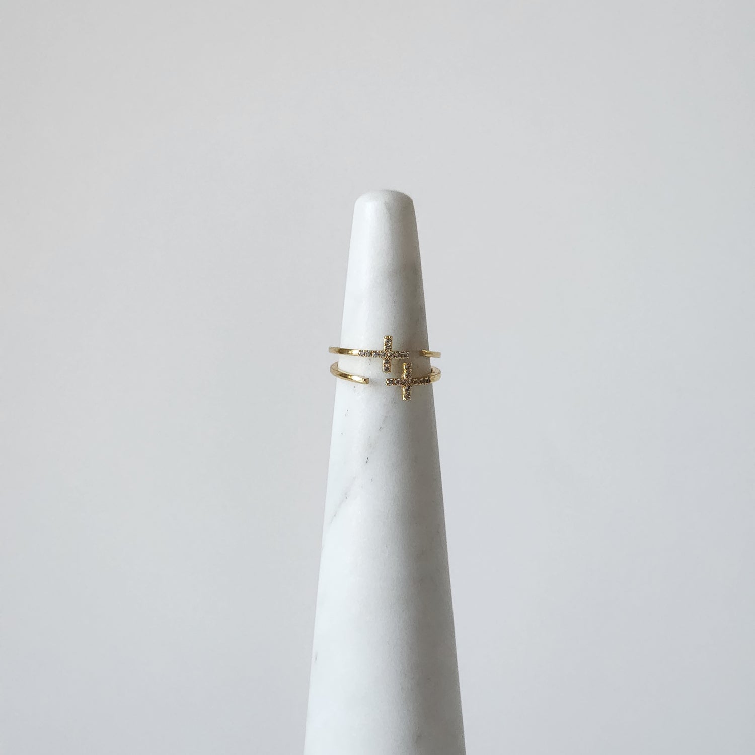 18K Gold Dainty Christian Cross Ring for Women, Adjustable Minimalist Jesus Band