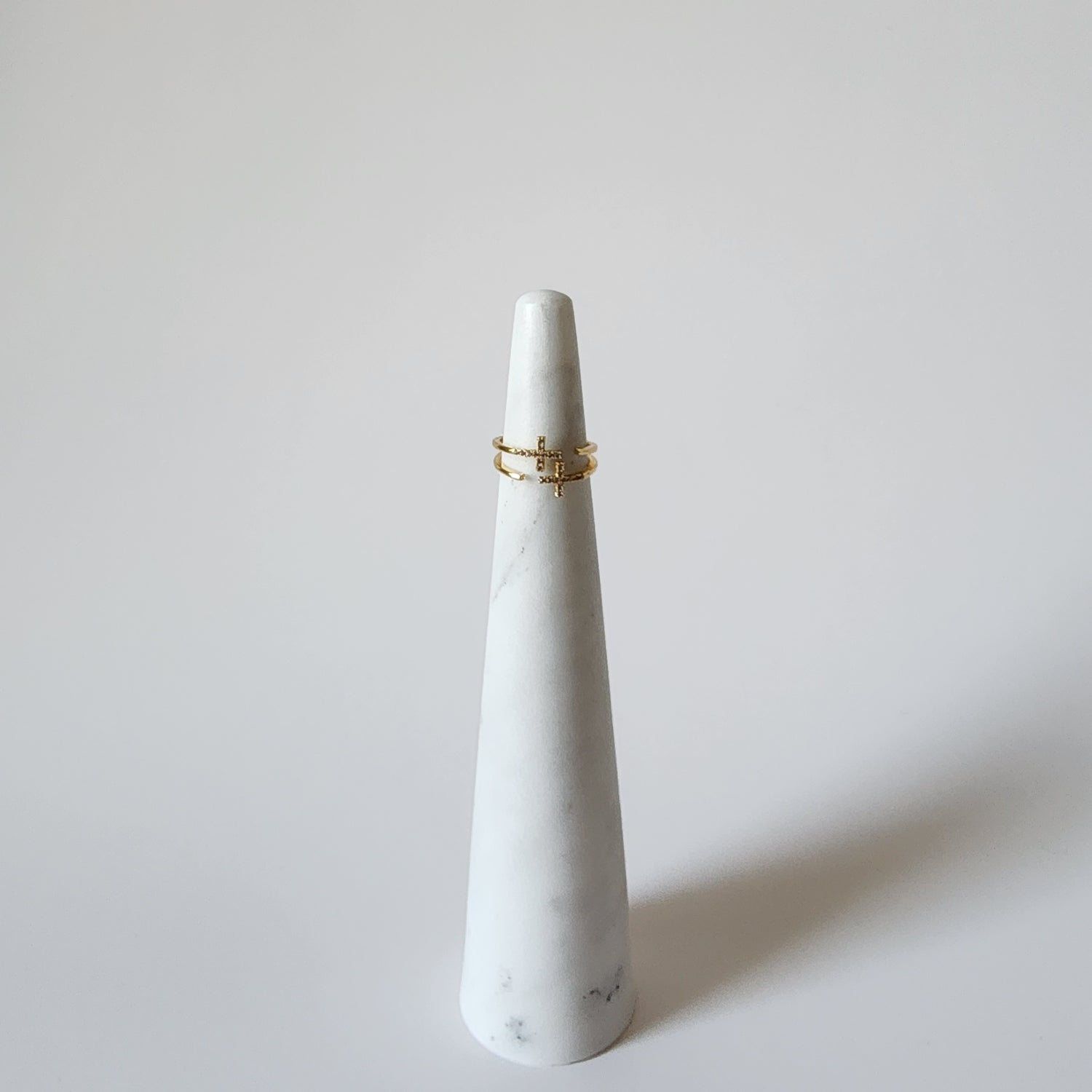 18K Gold Dainty Christian Cross Ring for Women, Adjustable Minimalist Jesus Band