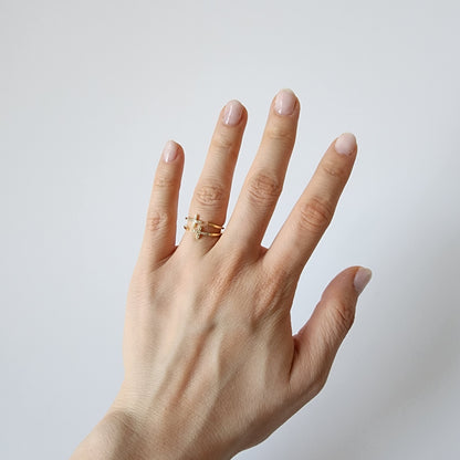 18K Gold Dainty Christian Cross Ring for Women, Adjustable Minimalist Jesus Band