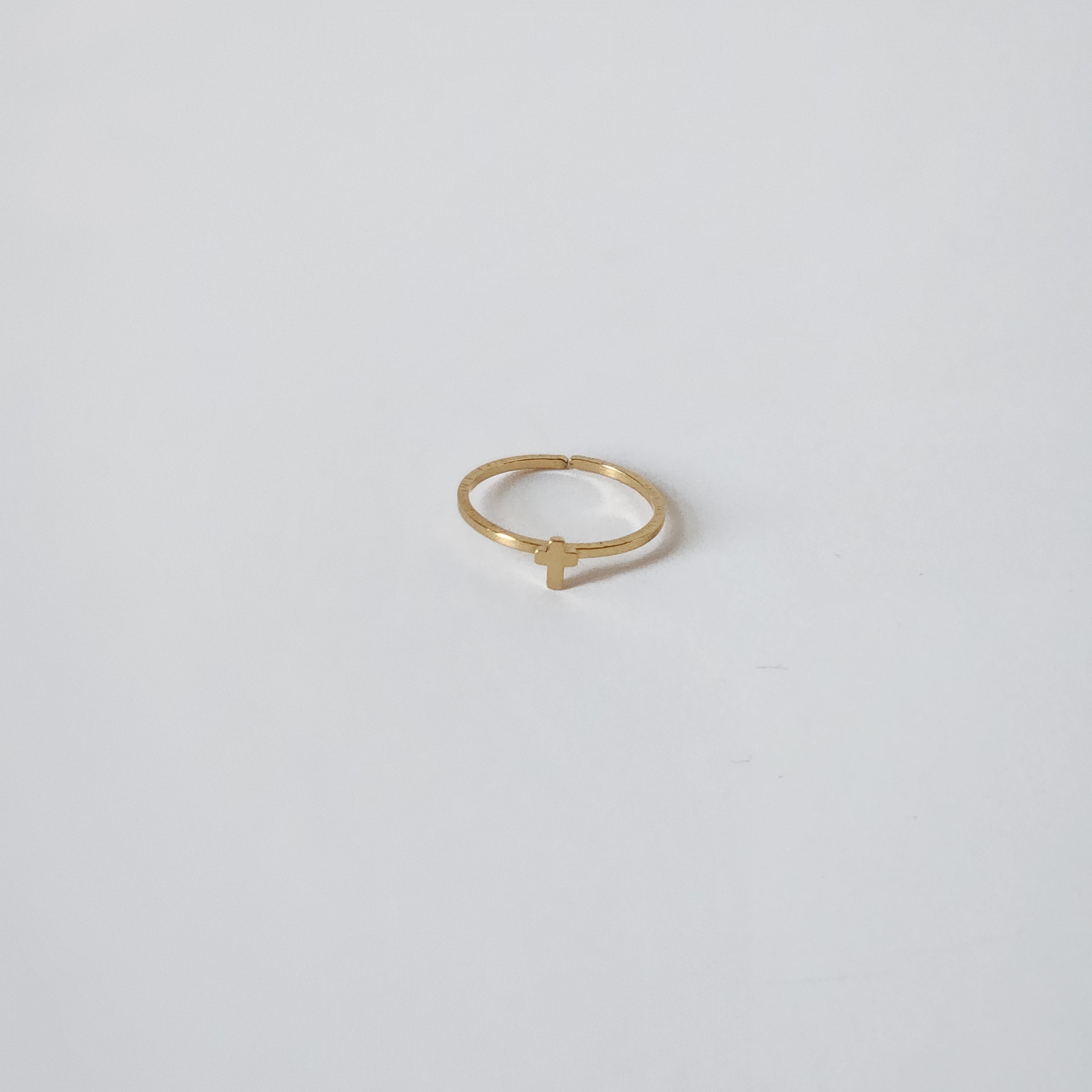 18K Gold Dainty Tiny Cross Ring for Women, Adjustable Minimalist Jesus Cross