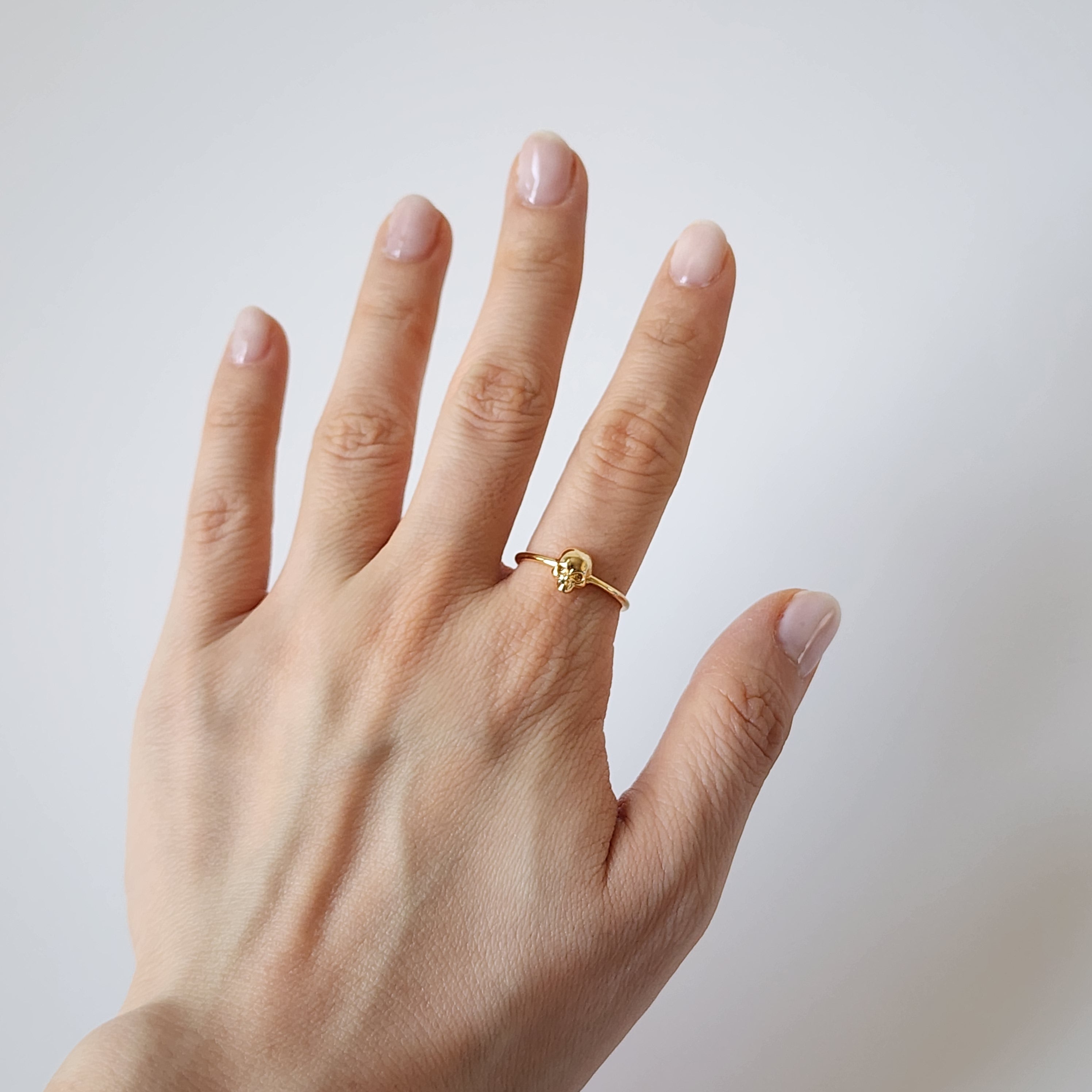 18K Gold Skull Ring for Women &amp; Men Dainty Minimalist Gothic Punk Skeleton Band