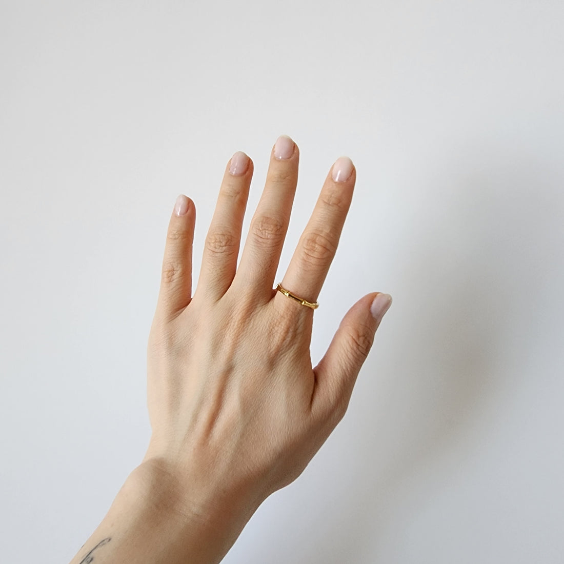 18K Gold Dainty Bamboo Ring for Women, Adjustable Minimalist Knotted Stackable