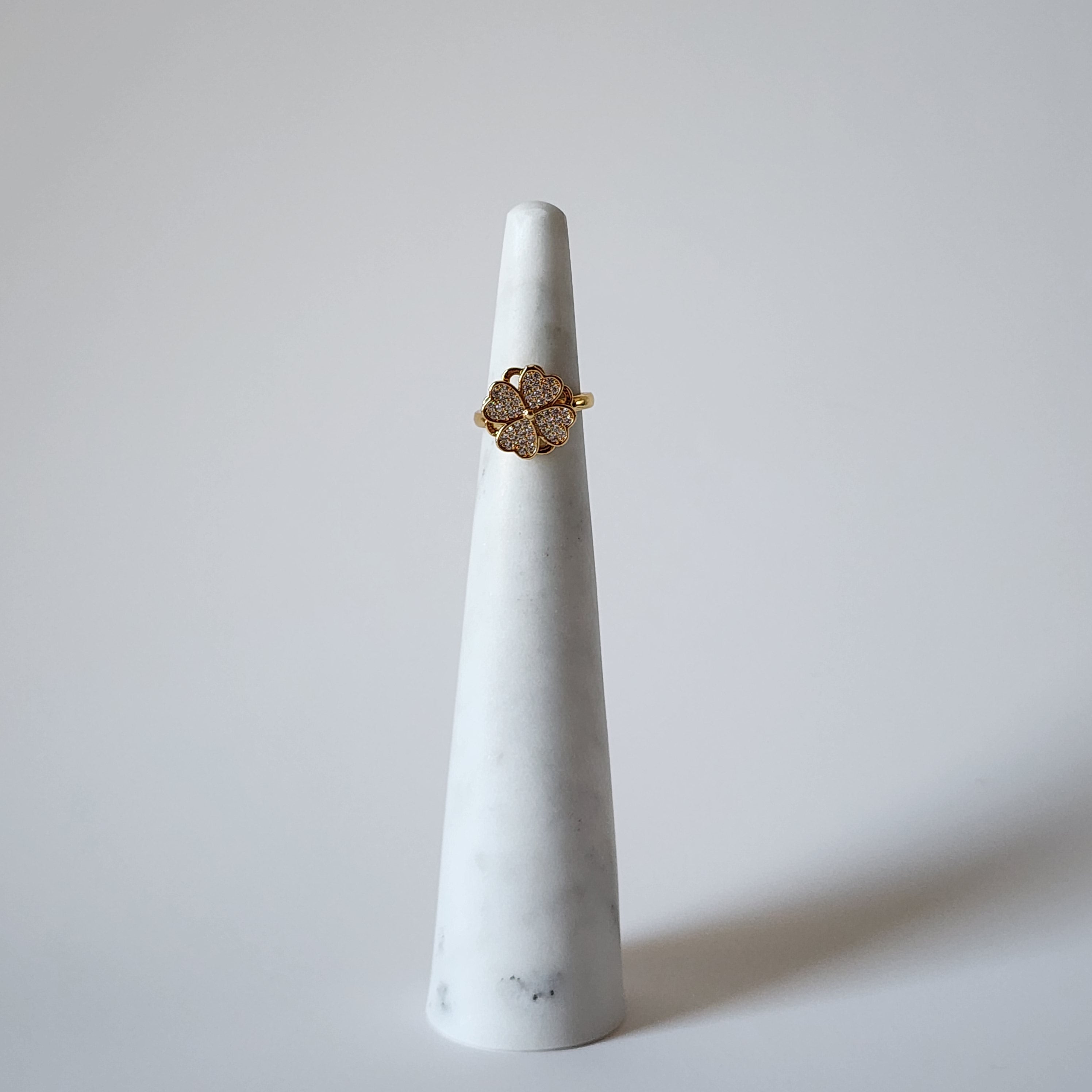 18K Gold Lucky Clover Spinner Ring Size 7 for Women, Dainty Fidget Anxiety Band