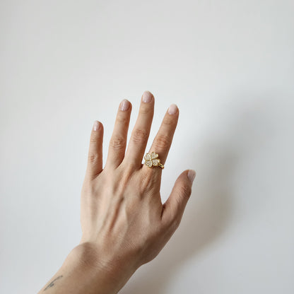 18K Gold Lucky Clover Spinner Ring Size 7 for Women, Dainty Fidget Anxiety Band