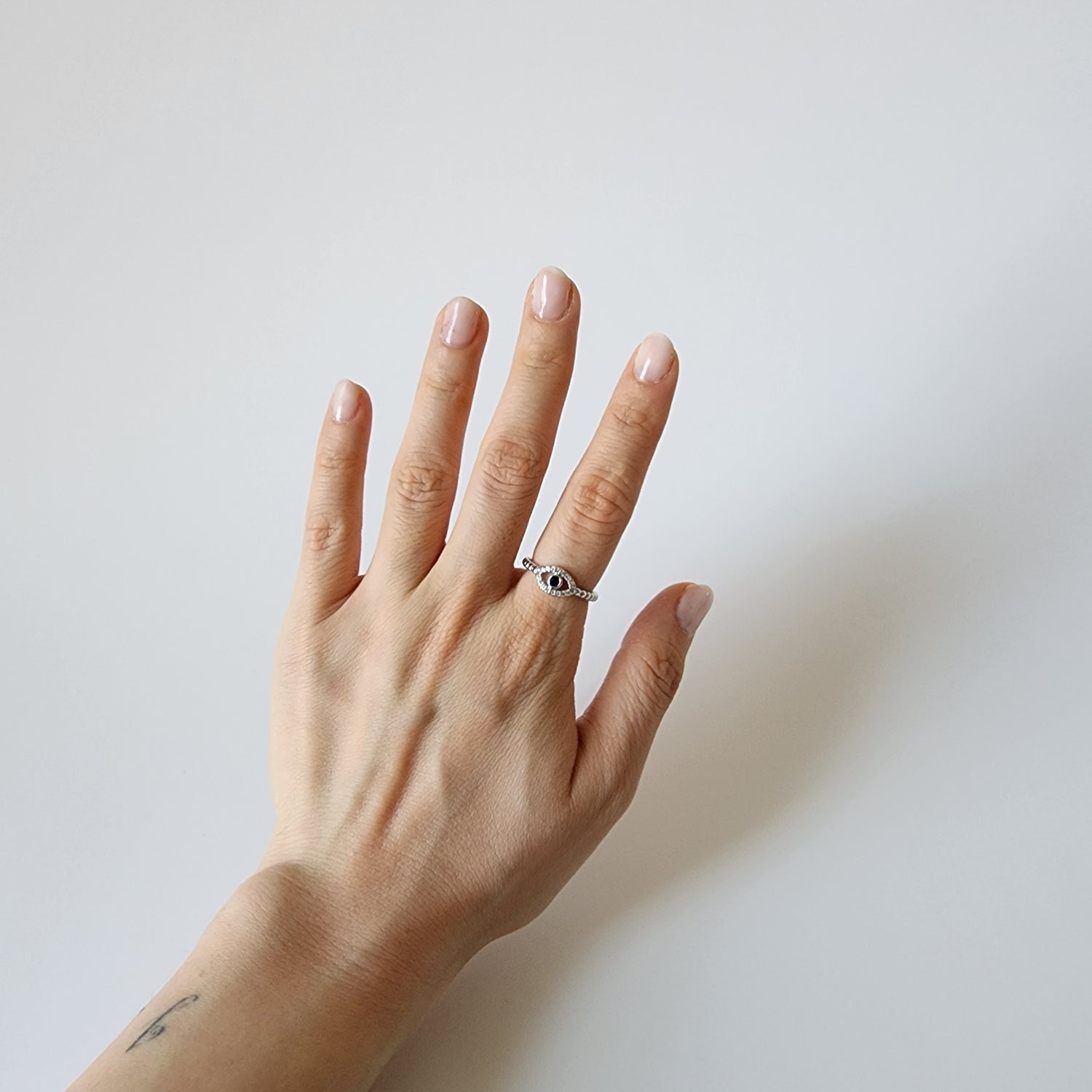 18K Gold Evil Eye Ring for Women, Adjustable Dainty Protection Band, Minimalist