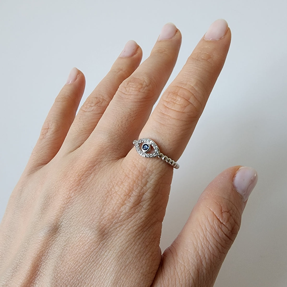 18K Gold Evil Eye Ring for Women, Adjustable Dainty Protection Band, Minimalist