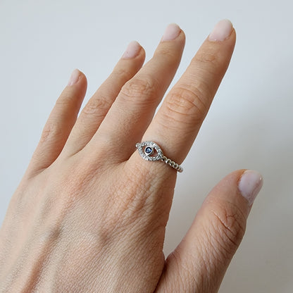 18K Gold Evil Eye Ring for Women, Adjustable Dainty Protection Band, Minimalist