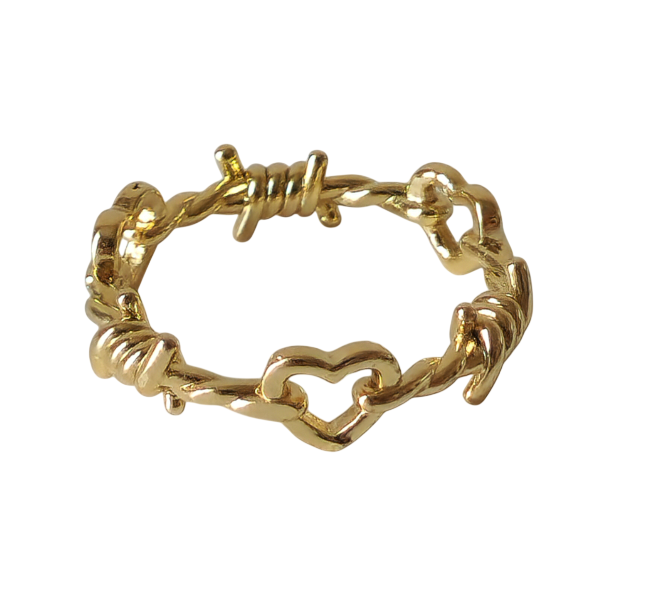 18K Gold Dainty Heart Thorns Ring for Women, Gothic Minimalist Rose Stacking