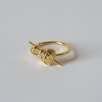 18K Gold Heart Sword Ring for Women, Minimalist Dainty Floral Band Stacking