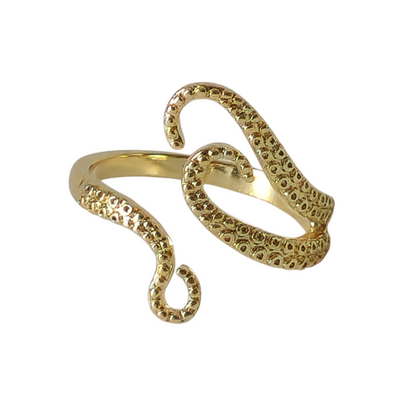 18K Gold Dainty Octopus Tentacles Ring for Women, Adjustable Minimalist Stacking