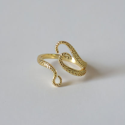 18K Gold Dainty Octopus Tentacles Ring for Women, Adjustable Minimalist Stacking