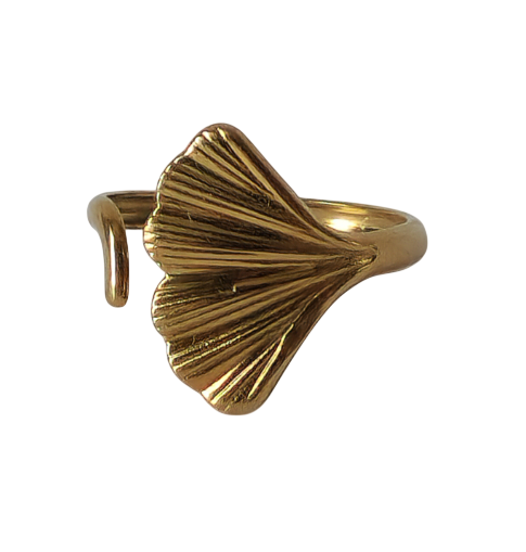 18K Gold Dainty Ginkgo Ring for Women, Adjustable Minimalist Leaf Nature Band