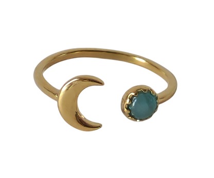 18K Gold Celestial Moon Boho Minimalist, Adjustable Dainty Moon Horoscope Ring